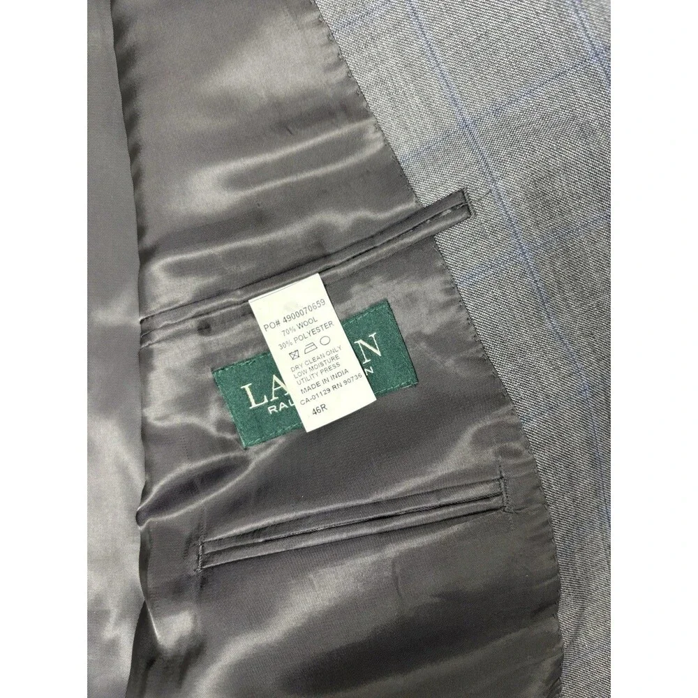 Lauren Ralph Lauren Men’s Blazer 46R Gray Wool Blend Window Pane 2 Button